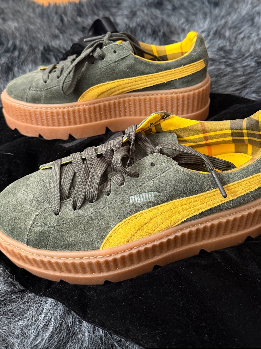 PUMA FENTY by Rihanna • Cleated Creeper Suede Olive/Yellow Women’s US 8.5